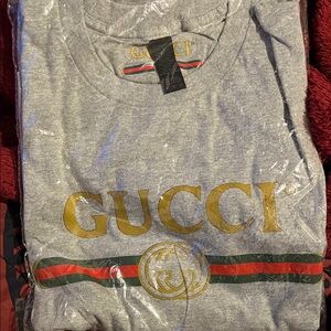 Gucci Heather Gray Tee with Gold Emblem